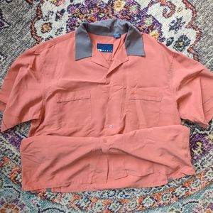 Men's Salmon Pink Hobie Shirt Large Back Vents Rayon Poly Blend